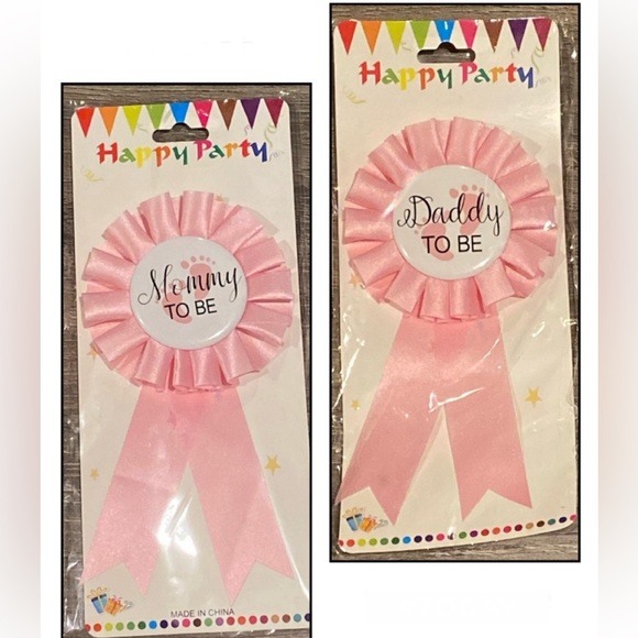 Mommy & Daddy To Be ribbon pins for girl (pink) - Picture 1 of 9